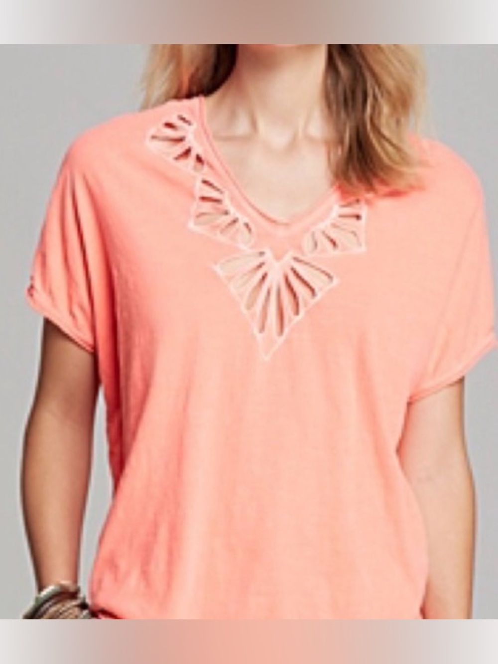 Free People Coral Cutout V-Neck Relaxed Tee - Picture 2 of 6
